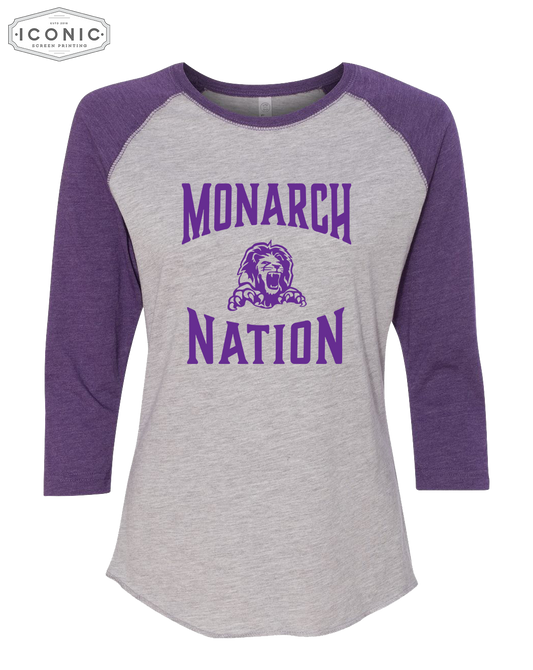 Monarch Nation - Women's Baseball Fine Jersey 3/4 Sleeve Tee