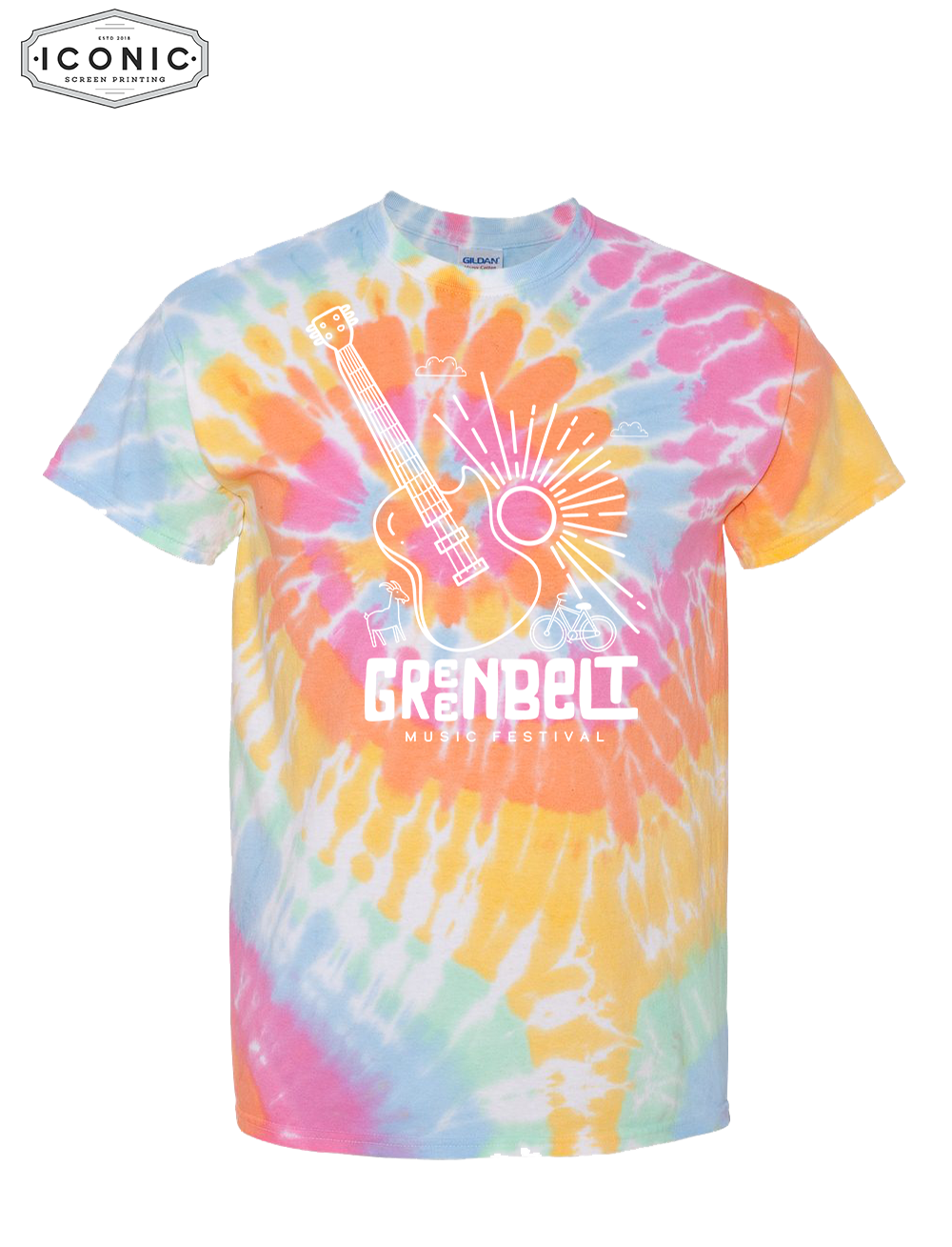 2024 Greenbelt Music Festival Guitar Design- Multi-Color Spiral Tie-Dyed T-Shirt