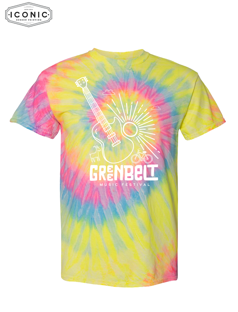 2024 Greenbelt Music Festival Guitar Design- Multi-Color Spiral Tie-Dyed T-Shirt