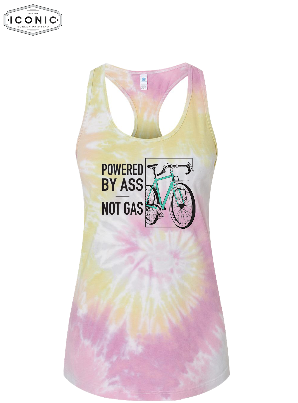 Powered By Ass - D1 - Tie-Dyed Racerback Tank Top