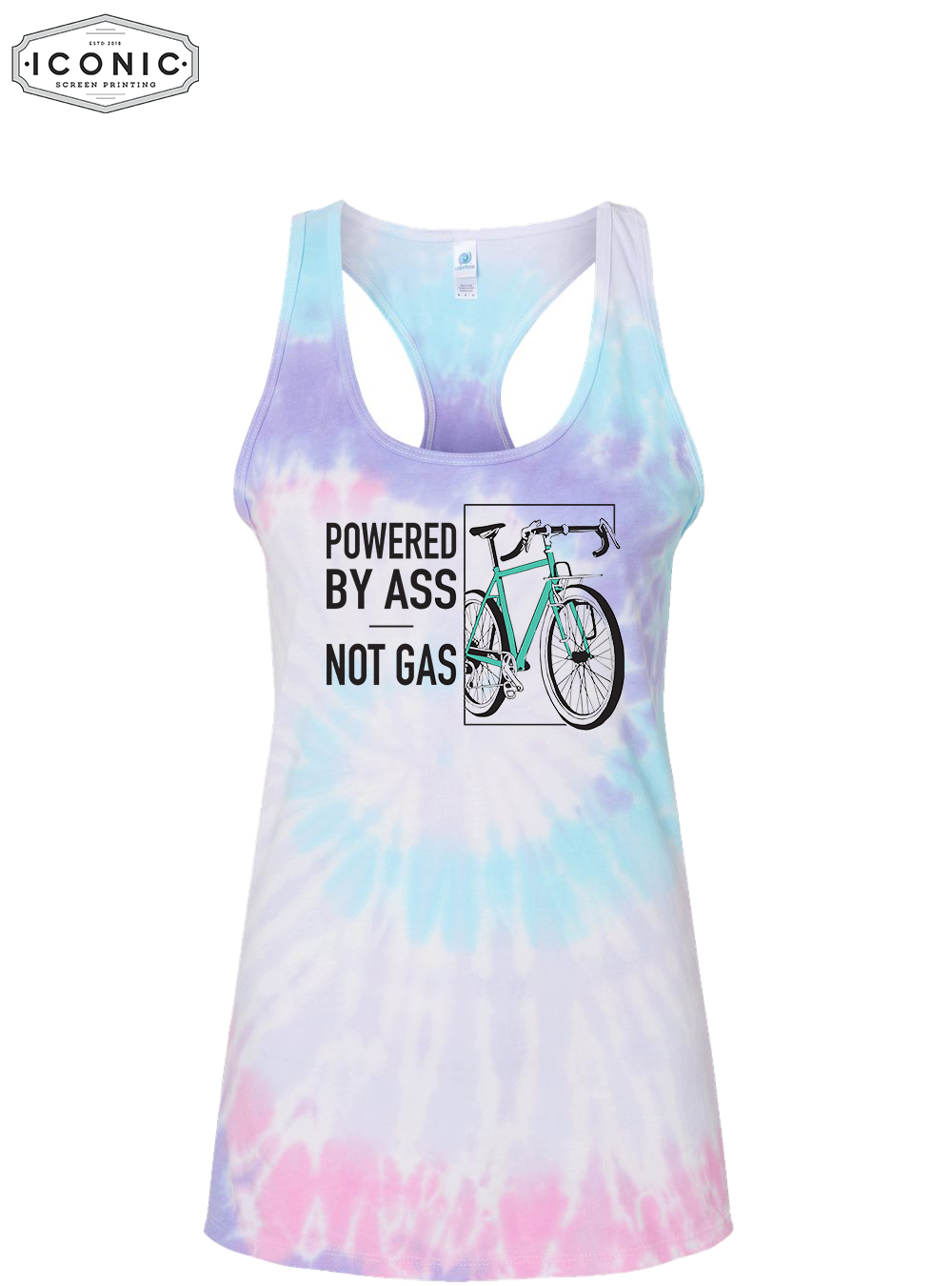 Powered By Ass - D1 - Tie-Dyed Racerback Tank Top