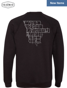 Stingrays with Map - Unisex Sponge Fleece Raglan Crewneck Sweatshirt