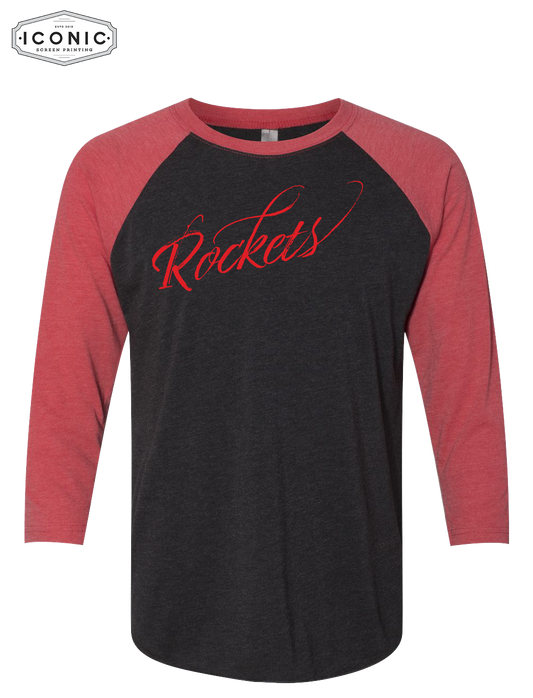 Rockets Script - Unisex Triblend Three-Quarter Sleeve Raglan