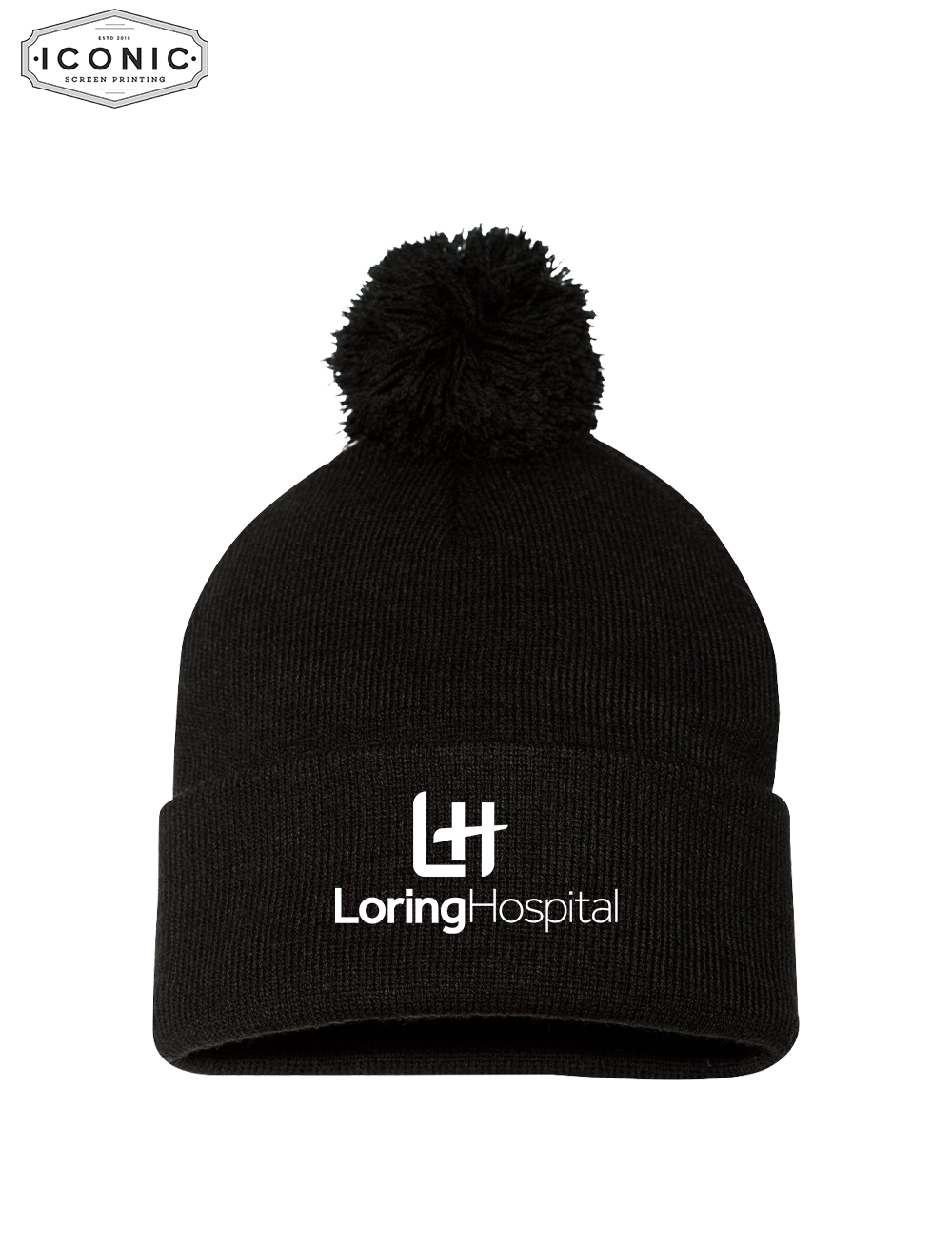 Loring Hospital 12" Pom-Pom Cuffed Beanie